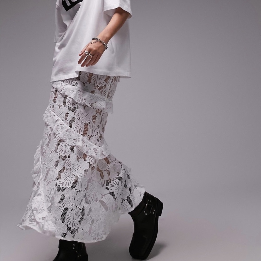 NWT Hesperus White Sheer Lace Maxi Skirt Sz XL